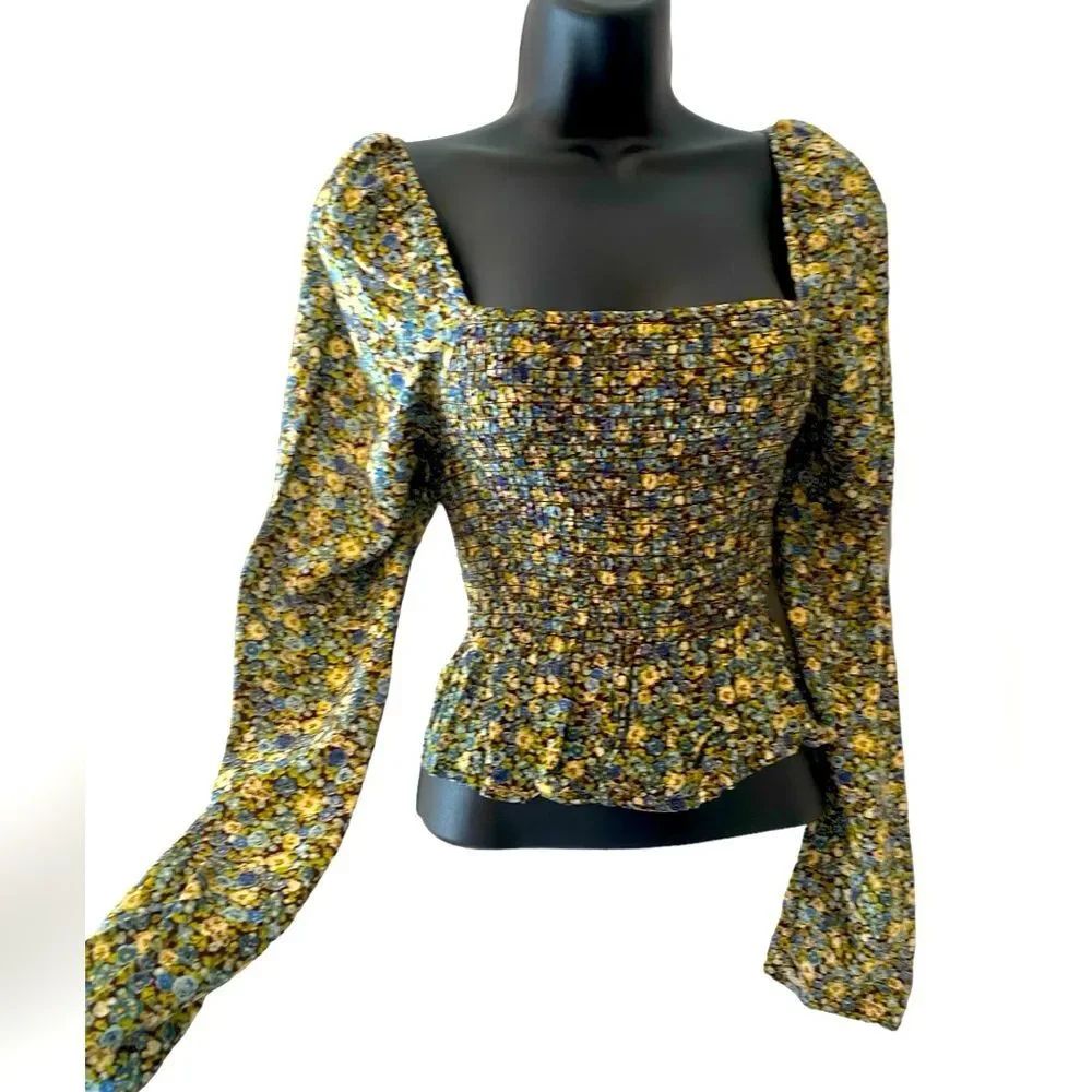 Reformation floral L/S crop top | milkmaid top | Back to School NWOT L